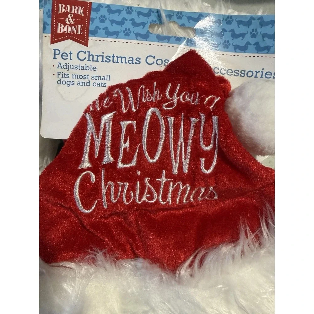 B0010-Bark & Bone Pet Christmas Santa Hat Meowy Christmas Small Dog Cat Red